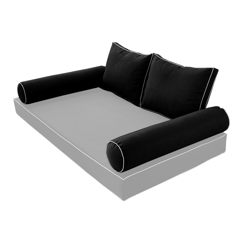 STYLE 1 Pillow & Bolster Cushion for Outdoor Indoor Daybed Porch Swing Bed Full Size Contrast Trim AD109 | COVERS ONLY |