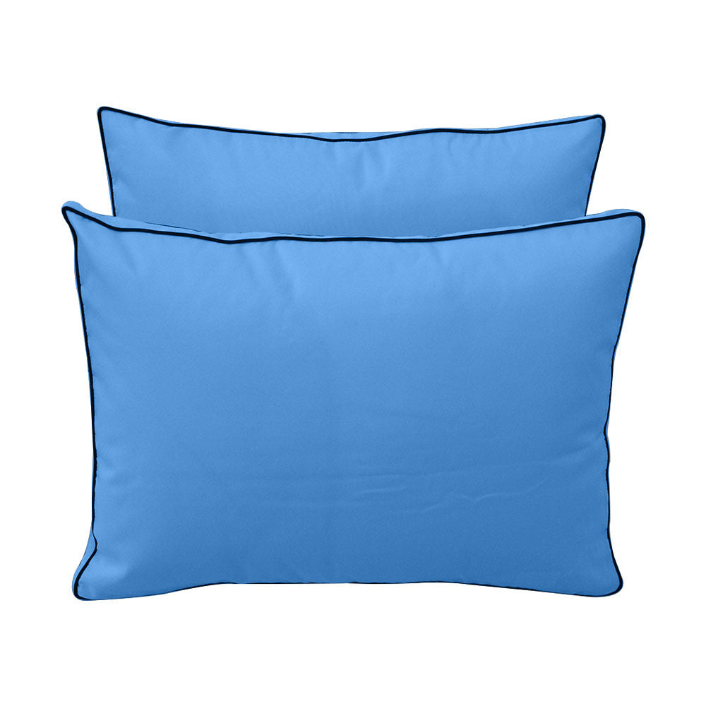 Five-piece pillow and bolster cushion set including seat cushion, two square back pillows, and two bolster pillows for indoor or outdoor seating.
