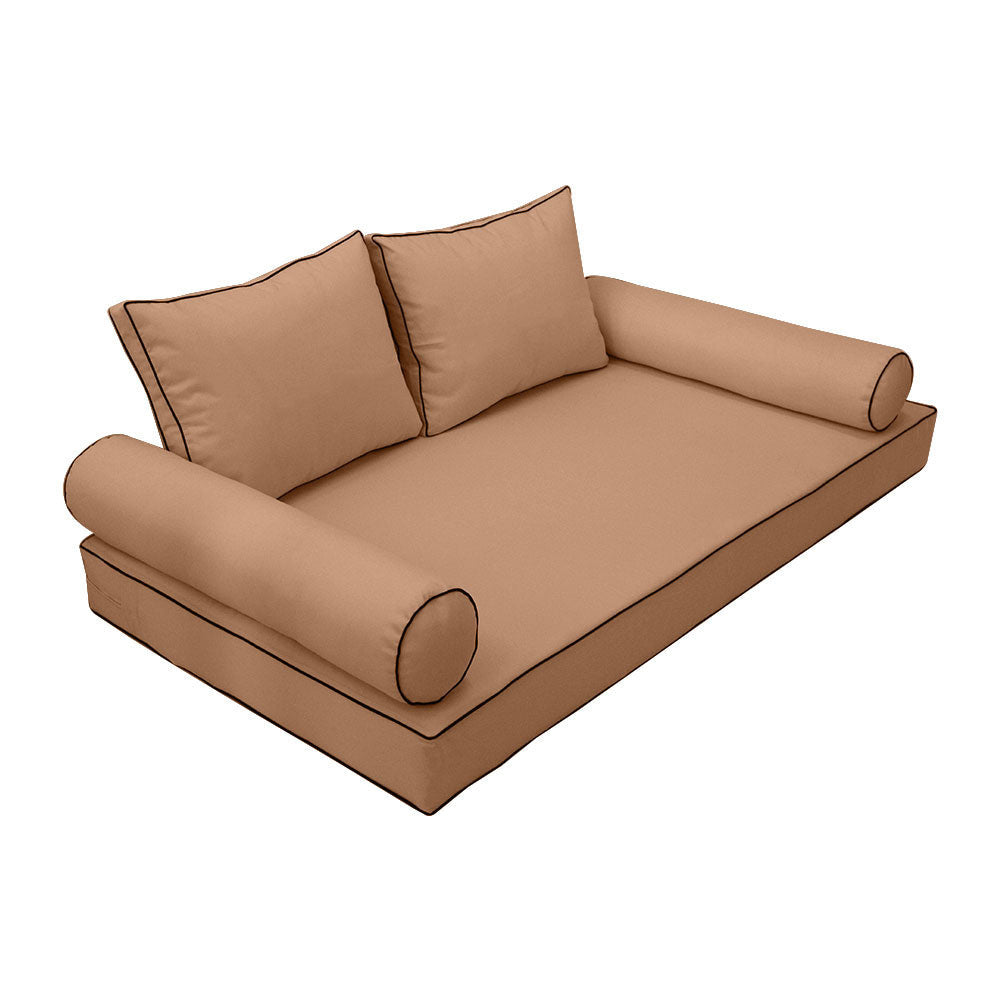Elegant cushion and bolster set featuring refined craftsmanship and knife-edge detailing, designed for versatile indoor and outdoor comfort.
