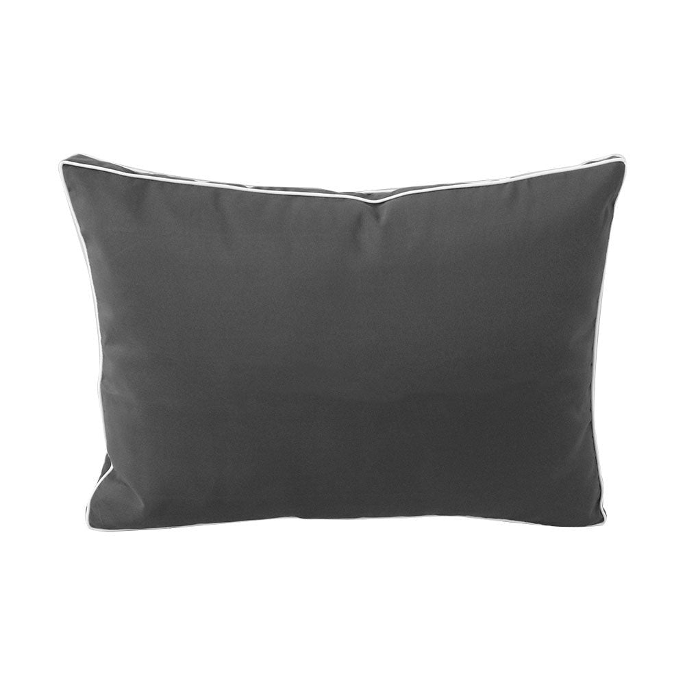 Five-piece pillow and bolster cushion set including seat cushion, two square back pillows, and two bolster pillows for indoor or outdoor seating.