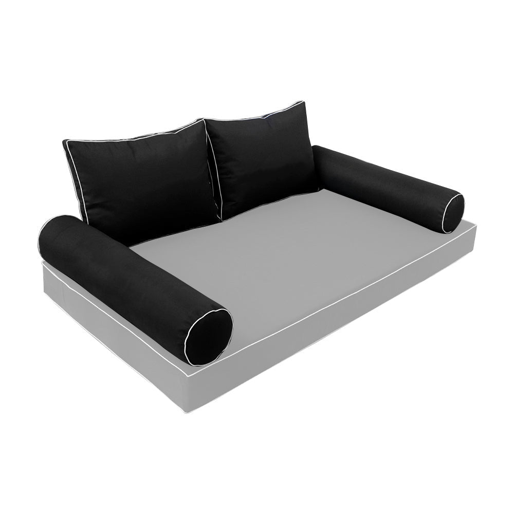 Elegant cushion and bolster set featuring refined craftsmanship and knife-edge detailing, designed for versatile indoor and outdoor comfort.