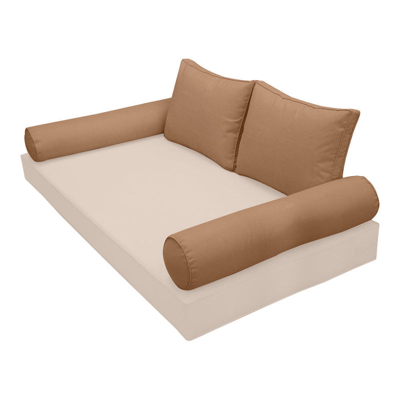 STYLE 1 Pillow & Bolster Cushion for Outdoor Indoor Daybed Porch Swing Bed Queen Size Piped Trim AD104 | COVERS ONLY |