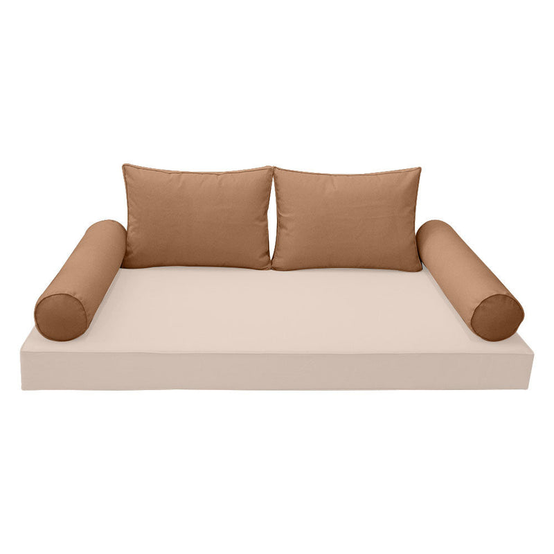 STYLE 1 Pillow & Bolster Cushion for Outdoor Indoor Daybed Porch Swing Bed Queen Size Piped Trim AD104 | COVERS ONLY |