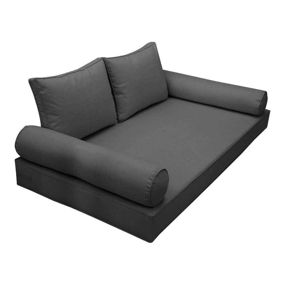 Elegant cushion and bolster set featuring refined craftsmanship and knife-edge detailing, designed for versatile indoor and outdoor comfort.
