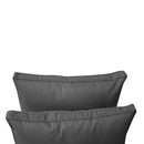 Five-piece pillow and bolster cushion set including seat cushion, two square back pillows, and two bolster pillows for indoor or outdoor seating.
