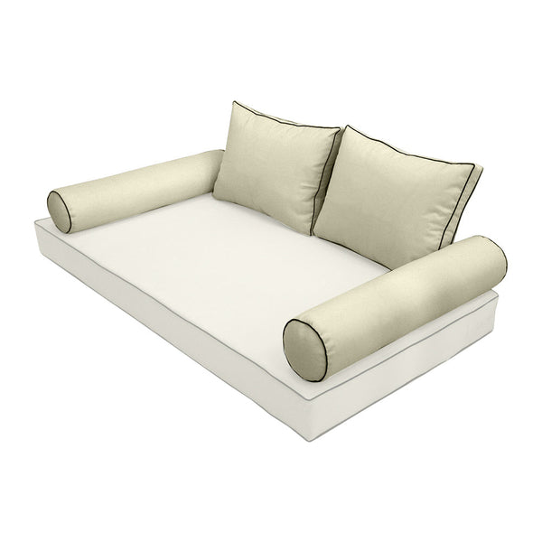 STYLE 1 Pillow & Bolster Cushion for Outdoor Indoor Daybed Porch Swing Bed Twin Size Contrast Trim AD005 | COVERS ONLY |