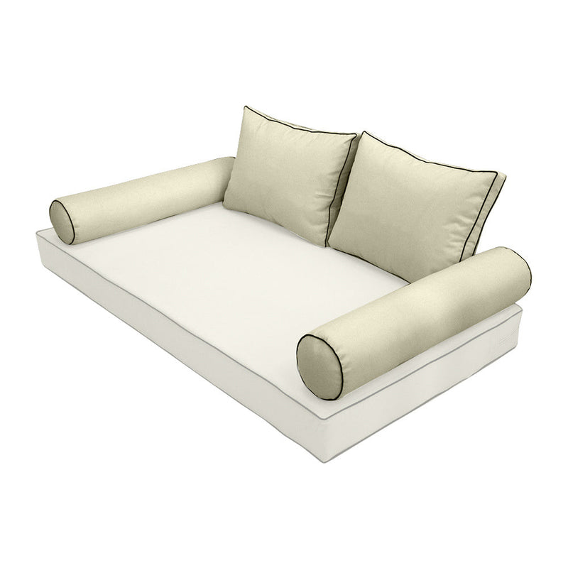 STYLE 1 Pillow & Bolster Cushion for Outdoor Indoor Daybed Porch Swing Bed Twin Size Contrast Trim AD005 | COVERS ONLY |