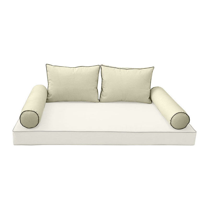 STYLE 1 Pillow & Bolster Cushion for Outdoor Indoor Daybed Porch Swing Bed Twin Size Contrast Trim AD005 | COVERS ONLY |