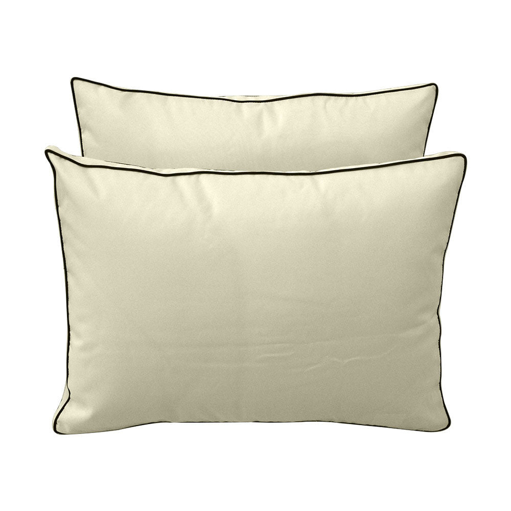 Five-piece pillow and bolster cushion set including seat cushion, two square back pillows, and two bolster pillows for indoor or outdoor seating.