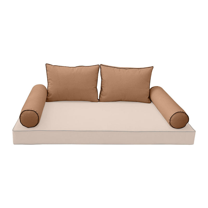 STYLE 1 Pillow & Bolster Cushion for Outdoor Indoor Daybed Porch Swing Bed Twin Size Contrast Trim AD104 | COVERS ONLY |