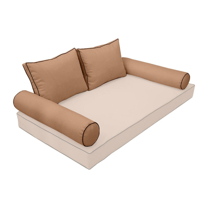 STYLE 1 Pillow & Bolster Cushion for Outdoor Indoor Daybed Porch Swing Bed Twin Size Contrast Trim AD104 | COVERS ONLY |