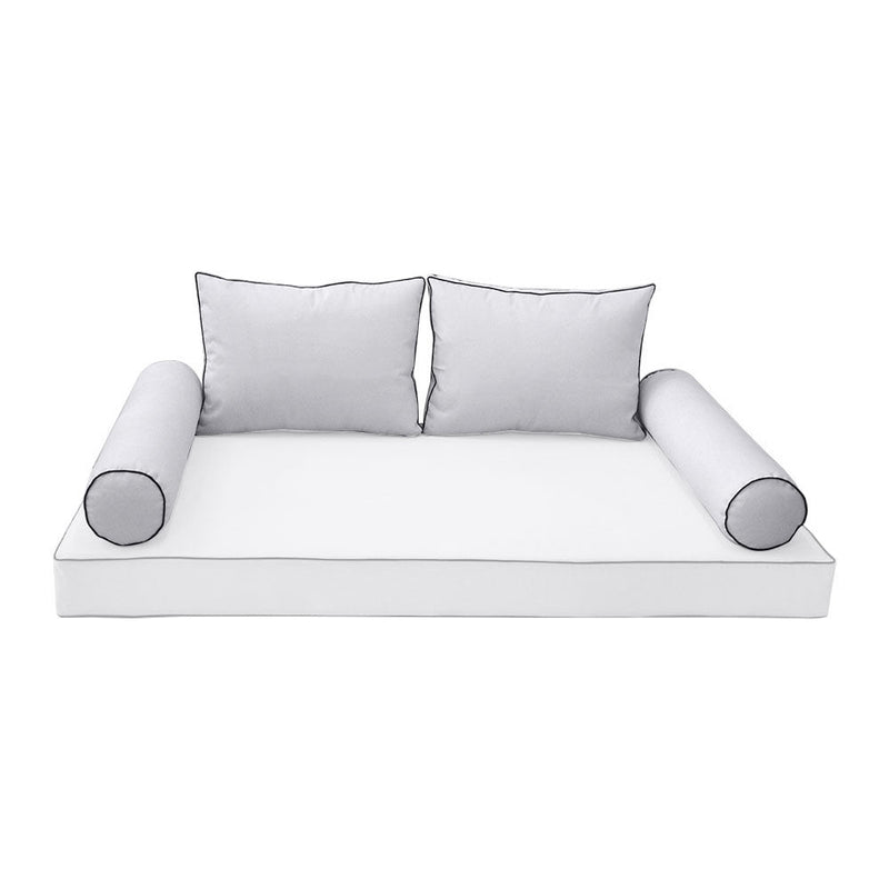 STYLE 1 Pillow & Bolster Cushion for Outdoor Indoor Daybed Porch Swing Bed Twin Size Contrast Trim AD105 | COVERS ONLY |