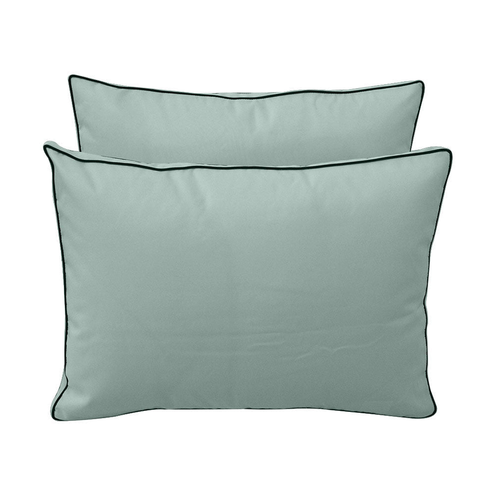 Five-piece pillow and bolster cushion set including seat cushion, two square back pillows, and two bolster pillows for indoor or outdoor seating.