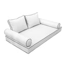Elegant cushion and bolster set featuring refined craftsmanship and knife-edge detailing, designed for versatile indoor and outdoor comfort.
