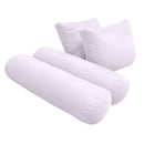 Five-piece pillow and bolster cushion set including seat cushion, two square back pillows, and two bolster pillows for indoor or outdoor seating