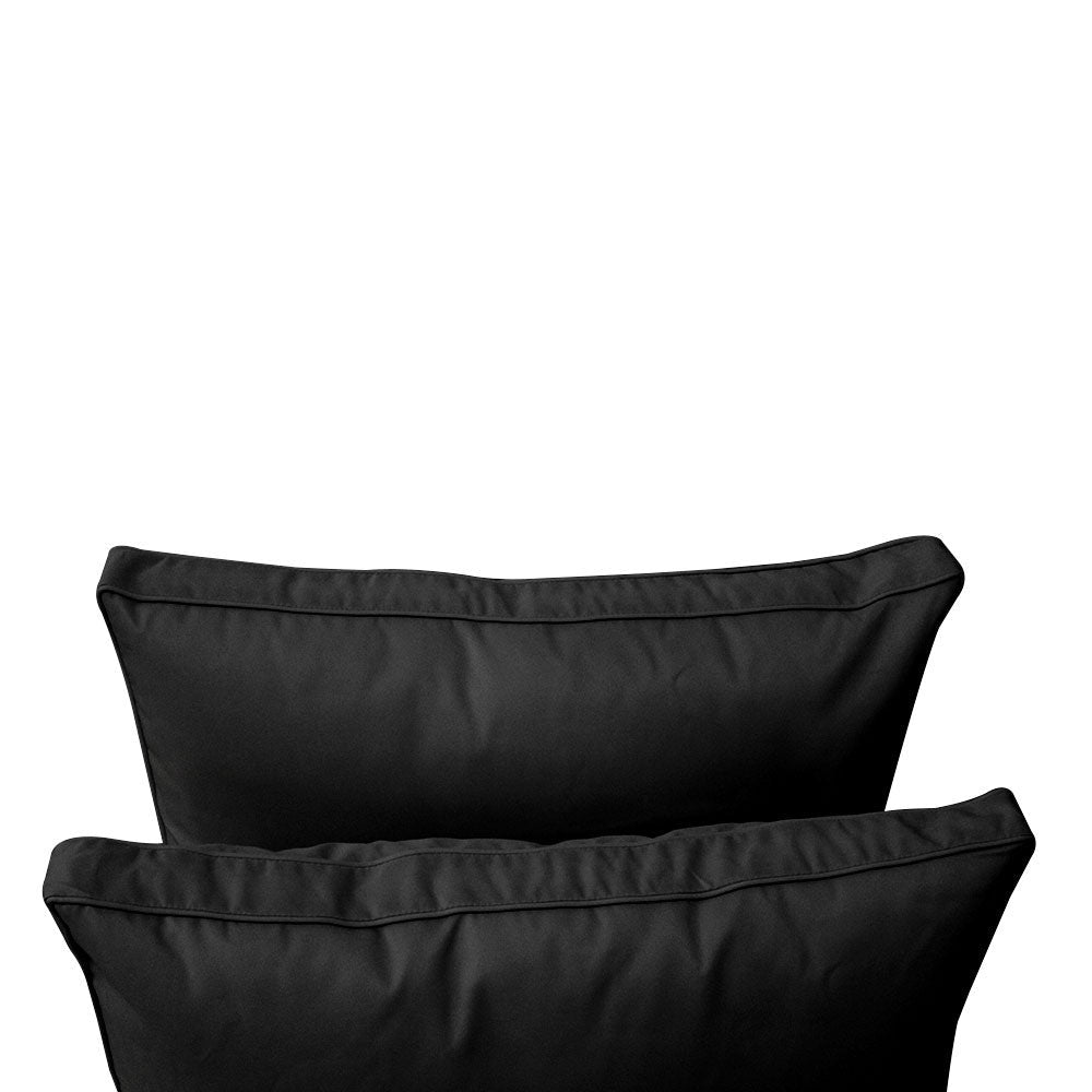 Five-piece pillow and bolster cushion set including seat cushion, two square back pillows, and two bolster pillows for indoor or outdoor seating.
