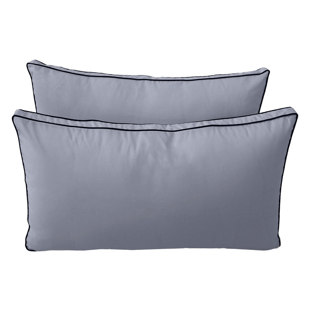 Five-piece pillow and bolster cushion set including seat cushion, two square back pillows, and two bolster pillows for indoor or outdoor seating.