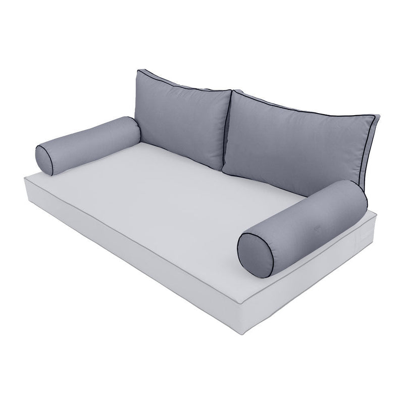 STYLE 2 Pillow & Bolster Cushion for Outdoor Indoor Daybed Porch Swing Bed Full Size Contrast Trim AD001 | COVERS ONLY |