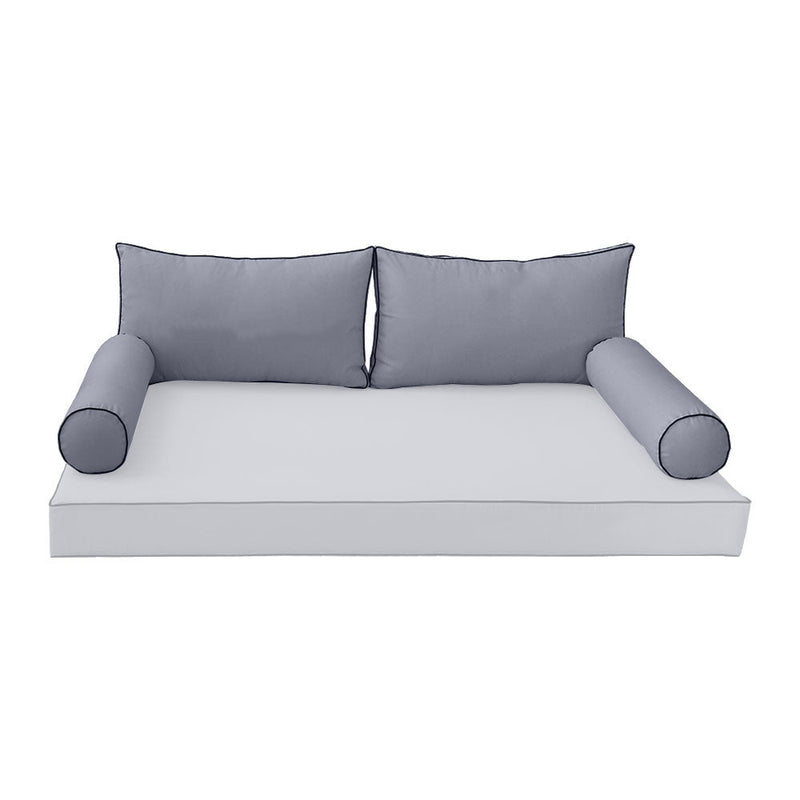 STYLE 2 Pillow & Bolster Cushion for Outdoor Indoor Daybed Porch Swing Bed Full Size Contrast Trim AD001 | COVERS ONLY |
