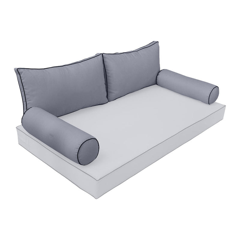 STYLE 2 Pillow & Bolster Cushion for Outdoor Indoor Daybed Porch Swing Bed Full Size Contrast Trim AD001 | COVERS ONLY |