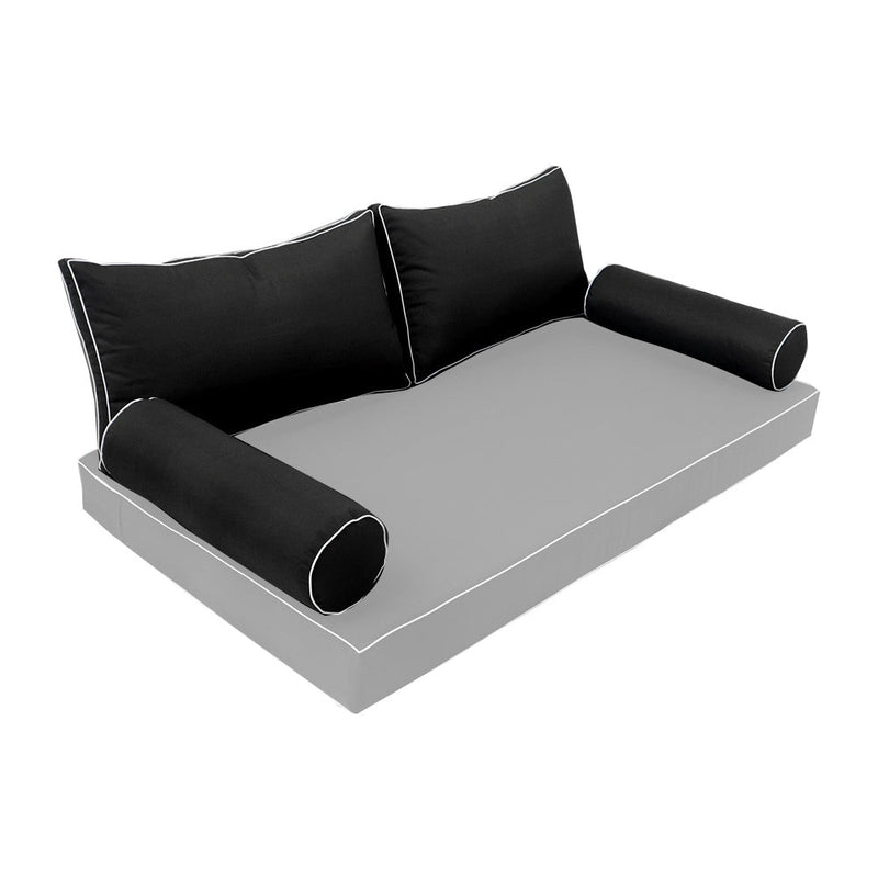 STYLE 2 Pillow & Bolster Cushion for Outdoor Indoor Daybed Porch Swing Bed Full Size Contrast Trim AD109 | COVERS ONLY |