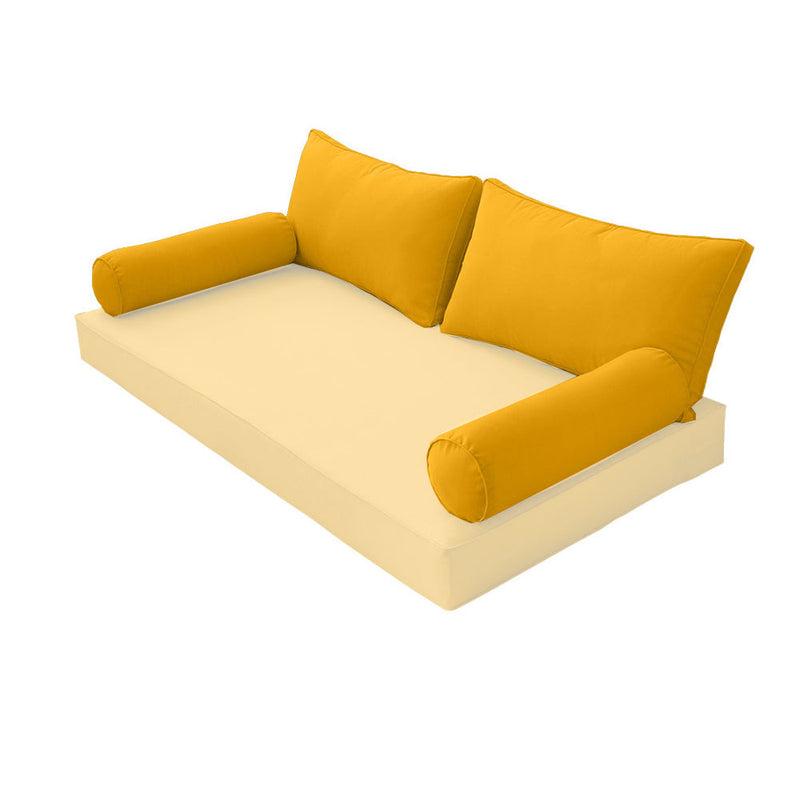 STYLE 2 Pillow & Bolster Cushion for Outdoor Indoor Daybed Porch Swing Bed Full Size Piped Trim AD108 | COVERS ONLY |