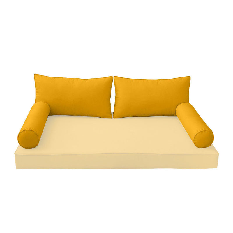 STYLE 2 Pillow & Bolster Cushion for Outdoor Indoor Daybed Porch Swing Bed Full Size Piped Trim AD108 | COVERS ONLY |