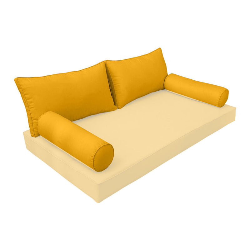 STYLE 2 Pillow & Bolster Cushion for Outdoor Indoor Daybed Porch Swing Bed Full Size Piped Trim AD108 | COVERS ONLY |