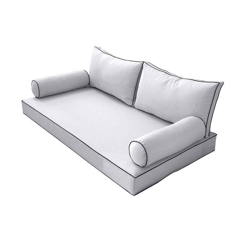 STYLE 2 - Mattress & Pillow Bolster Cushion for Outdoor Indoor Daybed Porch Swing Bed Contrast Pipe Full Size AD105 | COVERS ONLY |