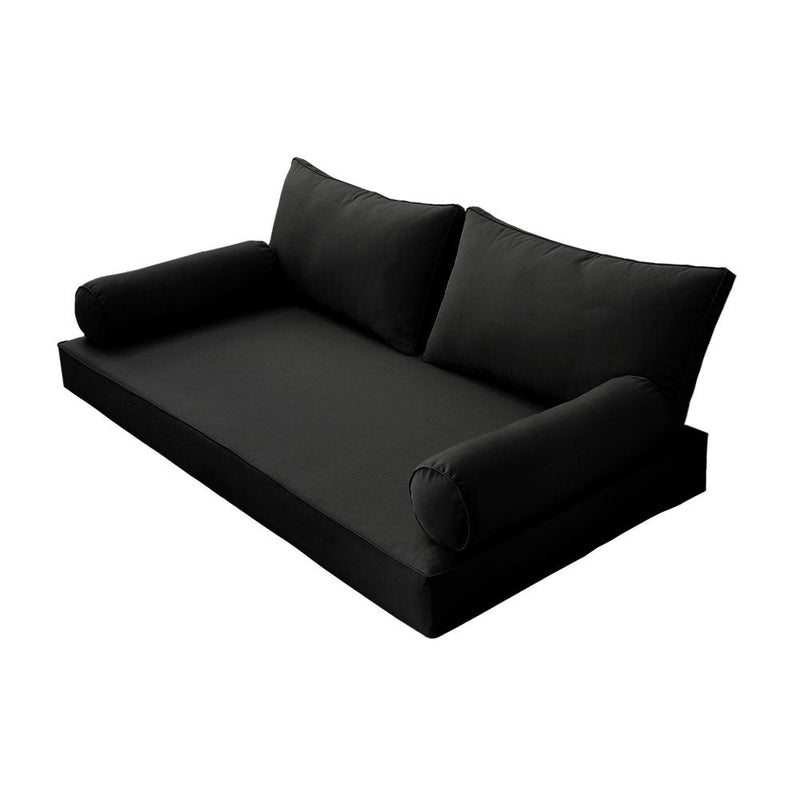 STYLE 2 - Mattress & Pillow Bolster Cushion for Outdoor Indoor Daybed Porch Swing Bed Piped Trim Full Size AD109 | COVERS ONLY |
