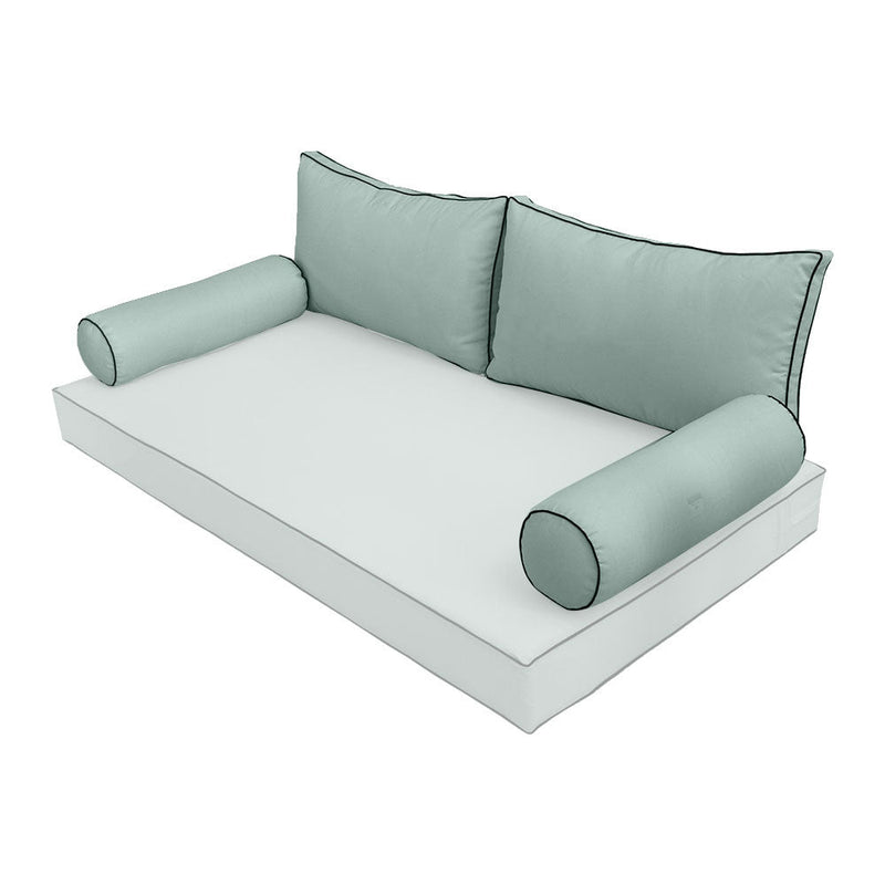 STYLE 2 Pillow & Bolster Cushion for Outdoor Indoor Daybed Porch Swing Bed Queen Size Contrast Trim AD002 | COVERS ONLY |