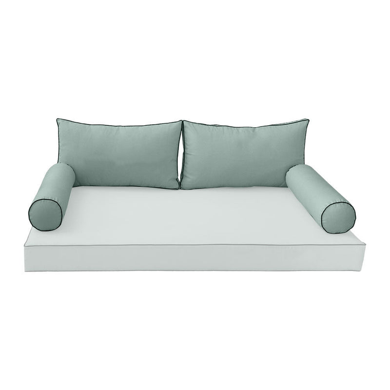 STYLE 2 Pillow & Bolster Cushion for Outdoor Indoor Daybed Porch Swing Bed Queen Size Contrast Trim AD002 | COVERS ONLY |