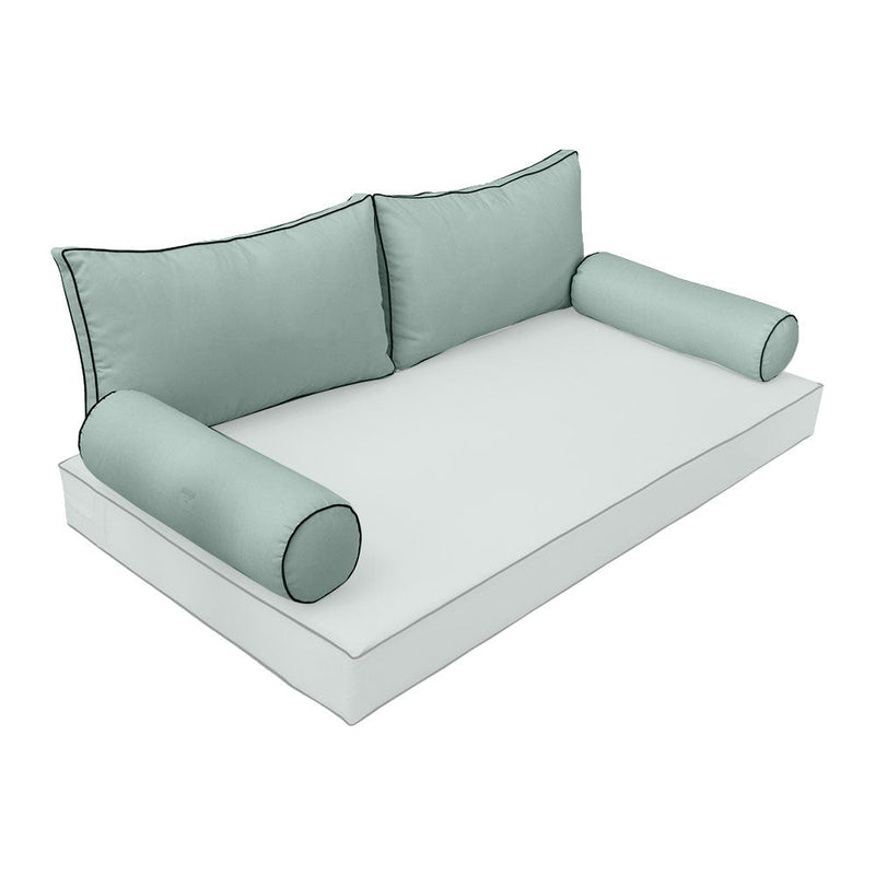 STYLE 2 Pillow & Bolster Cushion for Outdoor Indoor Daybed Porch Swing Bed Queen Size Contrast Trim AD002 | COVERS ONLY |