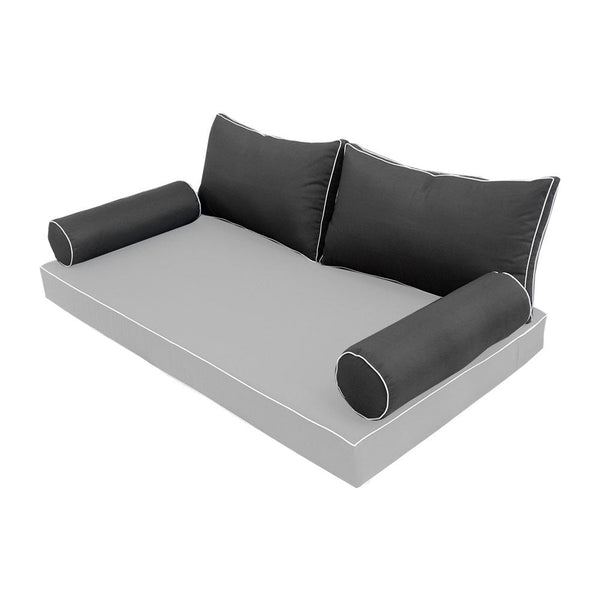 STYLE 2 Pillow & Bolster Cushion for Outdoor Indoor Daybed Porch Swing Bed Queen Size Contrast Trim AD003 | COVERS ONLY |