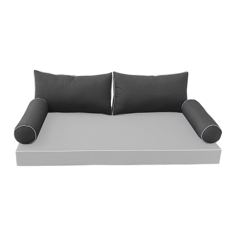STYLE 2 Pillow & Bolster Cushion for Outdoor Indoor Daybed Porch Swing Bed Queen Size Contrast Trim AD003 | COVERS ONLY |