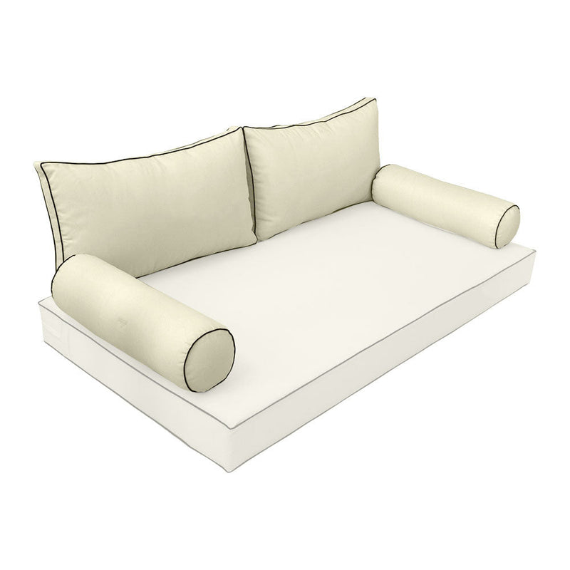 STYLE 2 Pillow & Bolster Cushion for Outdoor Indoor Daybed Porch Swing Bed Queen Size Contrast Trim AD005 | COVERS ONLY |