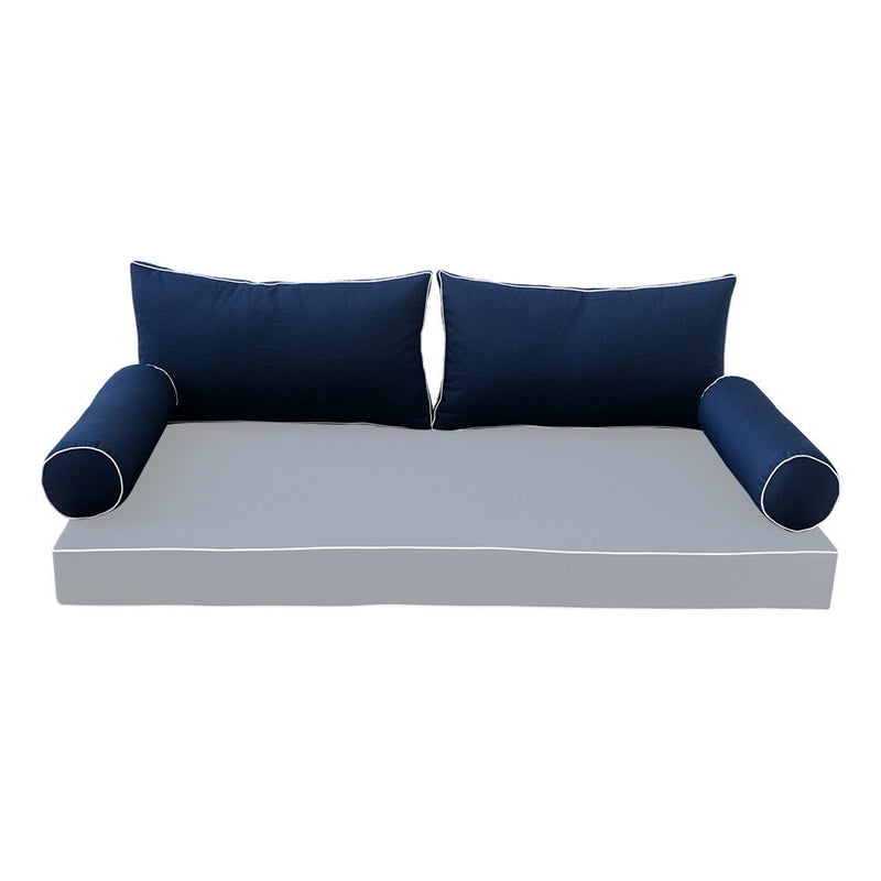 STYLE 2 Pillow & Bolster Cushion for Outdoor Indoor Daybed Porch Swing Bed Queen Size Contrast Trim AD101 | COVERS ONLY |