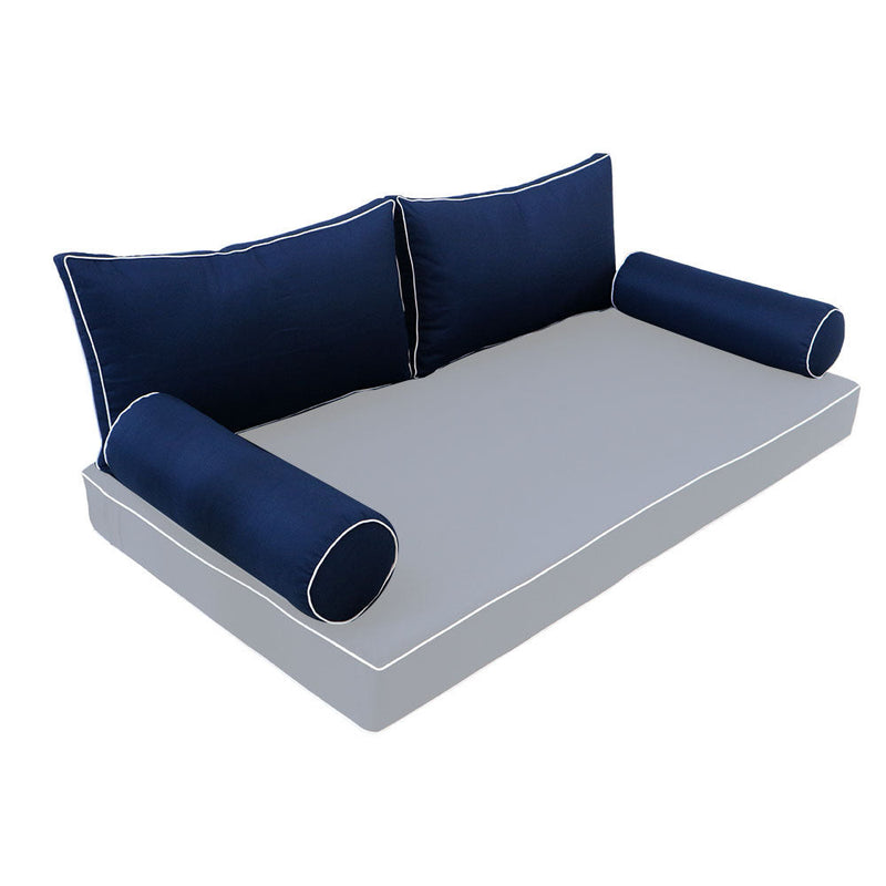 STYLE 2 Pillow & Bolster Cushion for Outdoor Indoor Daybed Porch Swing Bed Queen Size Contrast Trim AD101 | COVERS ONLY |