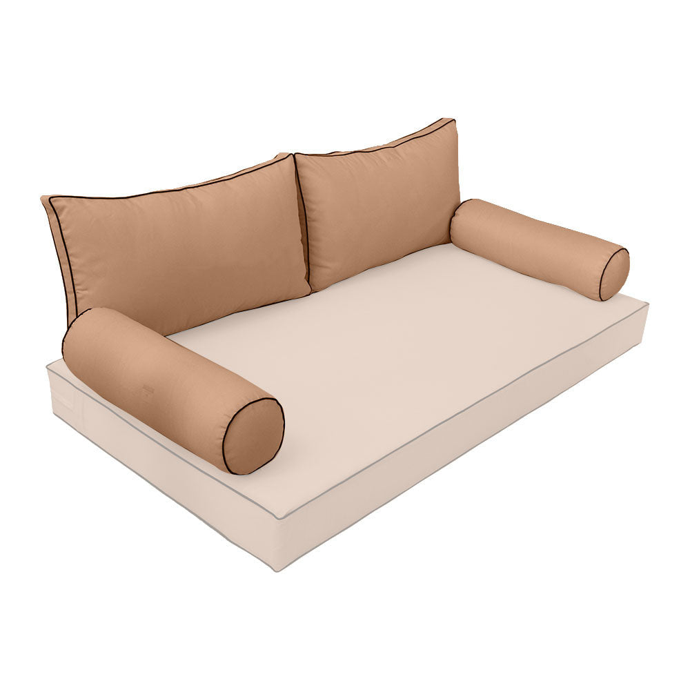 STYLE 2 Pillow & Bolster Cushion for Outdoor Indoor Daybed Porch Swing Bed Queen Size Contrast Trim AD104 | COVERS ONLY |