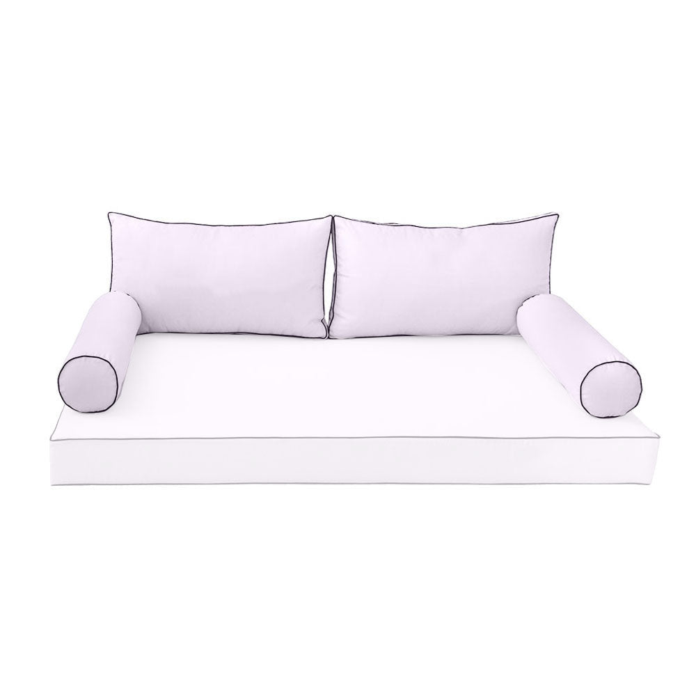 STYLE 2 Pillow & Bolster Cushion for Outdoor Indoor Daybed Porch Swing Bed Queen Size Contrast Trim AD107 | COVERS ONLY |