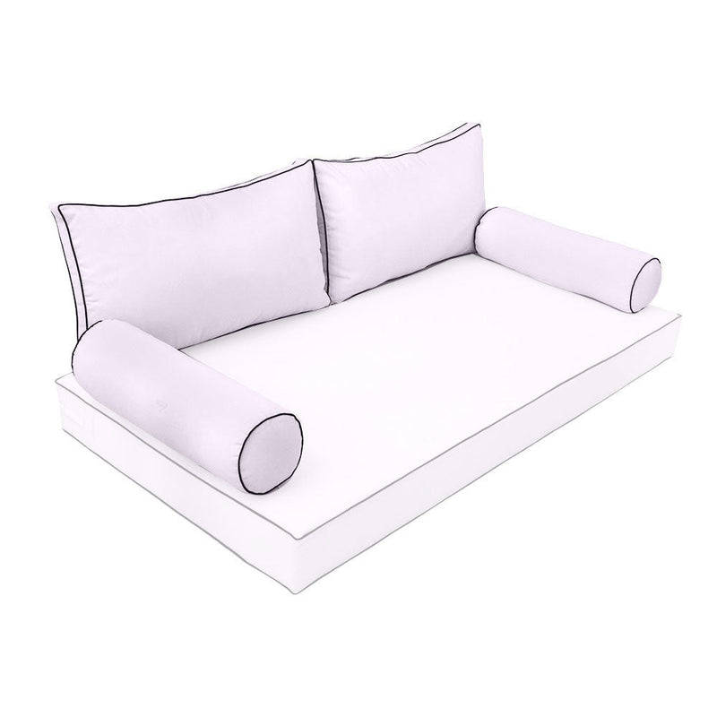 STYLE 2 Pillow & Bolster Cushion for Outdoor Indoor Daybed Porch Swing Bed Queen Size Contrast Trim AD107 | COVERS ONLY |