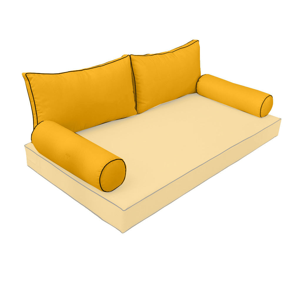 STYLE 2 Pillow & Bolster Cushion for Outdoor Indoor Daybed Porch Swing Bed Queen Size Contrast Trim AD108 | COVERS ONLY |