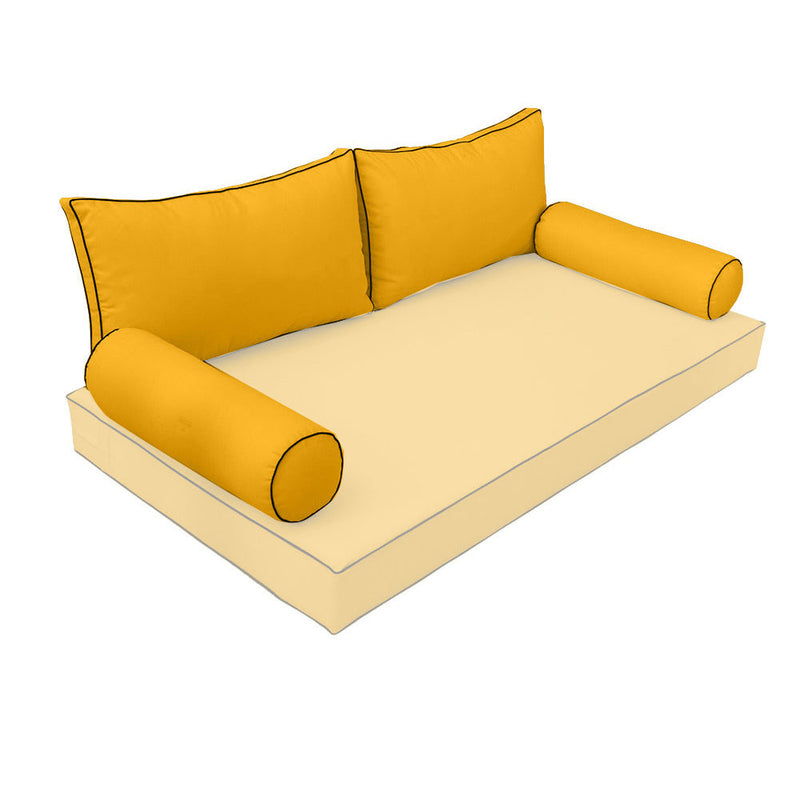 STYLE 2 Pillow & Bolster Cushion for Outdoor Indoor Daybed Porch Swing Bed Queen Size Contrast Trim AD108 | COVERS ONLY |