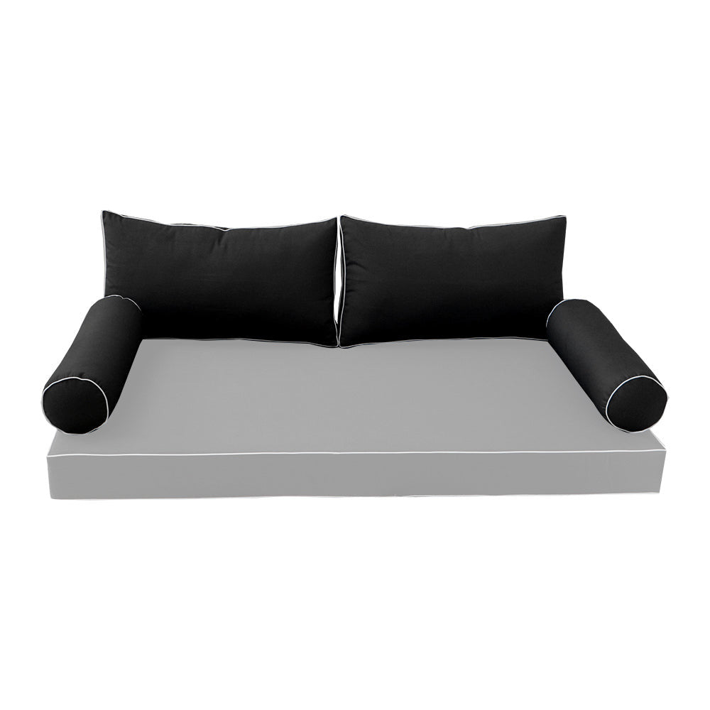 STYLE 2 Pillow & Bolster Cushion for Outdoor Indoor Daybed Porch Swing Bed Queen Size Contrast Trim AD109 | COVERS ONLY |