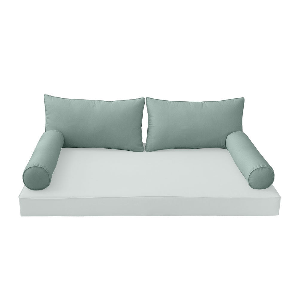 STYLE 2 Pillow & Bolster Cushion for Outdoor Indoor Daybed Porch Swing Bed Queen Size Piped Trim AD002 | COVERS ONLY |