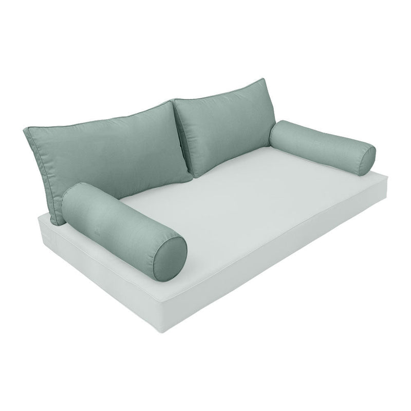 STYLE 2 Pillow & Bolster Cushion for Outdoor Indoor Daybed Porch Swing Bed Queen Size Piped Trim AD002 | COVERS ONLY |
