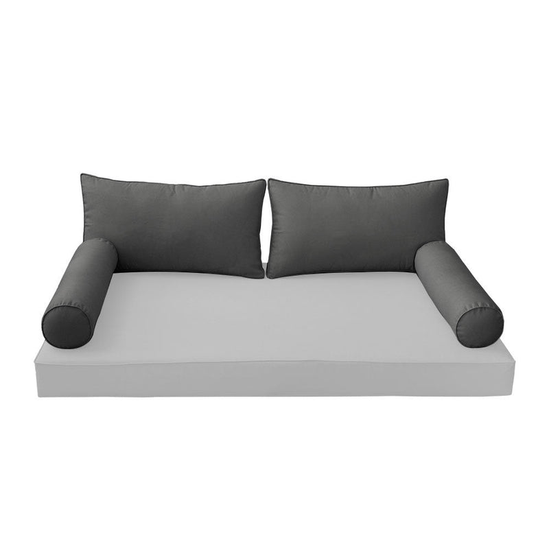 STYLE 2 Pillow & Bolster Cushion for Outdoor Indoor Daybed Porch Swing Bed Queen Size Piped Trim AD003 | COVERS ONLY |