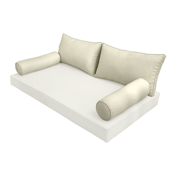 STYLE 2 Pillow & Bolster Cushion for Outdoor Indoor Daybed Porch Swing Bed Queen Size Piped Trim AD005 | COVERS ONLY |