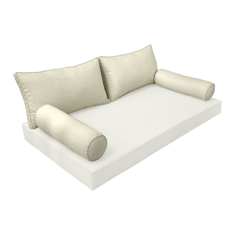STYLE 2 Pillow & Bolster Cushion for Outdoor Indoor Daybed Porch Swing Bed Queen Size Piped Trim AD005 | COVERS ONLY |