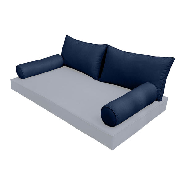 STYLE 2 Pillow & Bolster Cushion for Outdoor Indoor Daybed Porch Swing Bed Queen Size Piped Trim AD101 | COVERS ONLY |